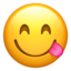 lachend gezicht dat lippen likt Emoji (Apple)