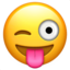 muka menjelir lidah dan mengenyit mata Emoji (Apple)