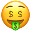 gezicht met geld in de mond Emoji (Apple)