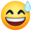 og‘zini katta ochib kulayotgan yuz va sovuq ter Emoji (Facebook)