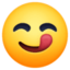 lachend gezicht dat lippen likt Emoji (Facebook)