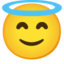 rosto sorridente com auréola Emoji (Google)