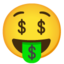 gezicht met geld in de mond Emoji (Google)