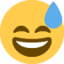 visage souriant avec une goutte de sueur Emoji (Twitter, TweetDeck)