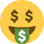 ansikte med dollarögon Emoji (Twitter, TweetDeck)